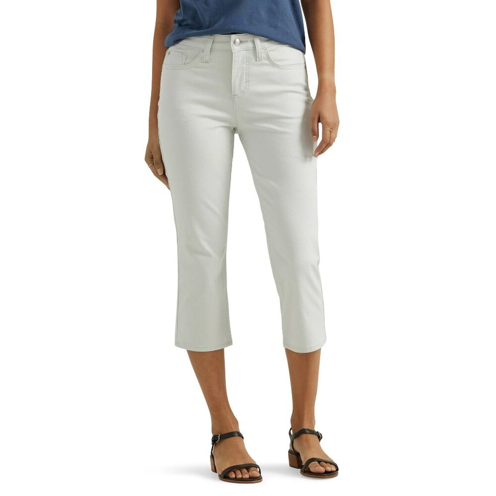 Lee Womens Denim Capri Stretch Mid Rise Regular Fit Pockets Soft Gray